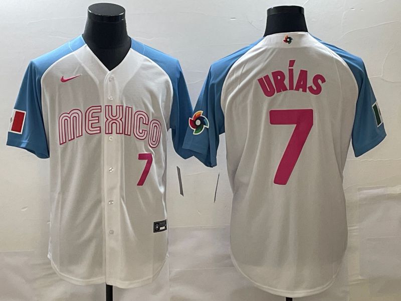 Men 2023 World Cub Mexico #7 Urias White blue Nike MLB Jersey20